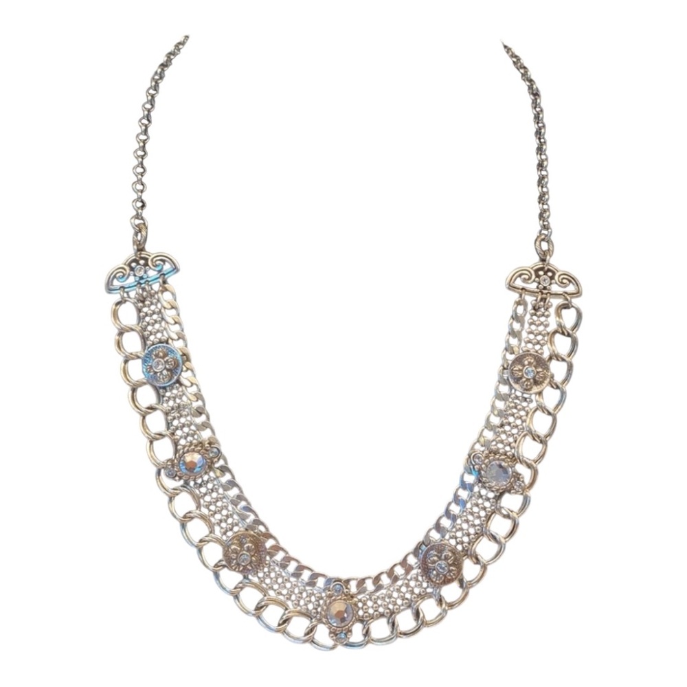 Brighton 9 1/4 inch SILVER toned necklace with clear stones